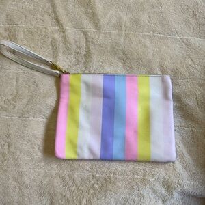 Betsey Johnson Be Mine Stripe Pink Blue White Wristlet Cosmetic Bag Rainbow New_
